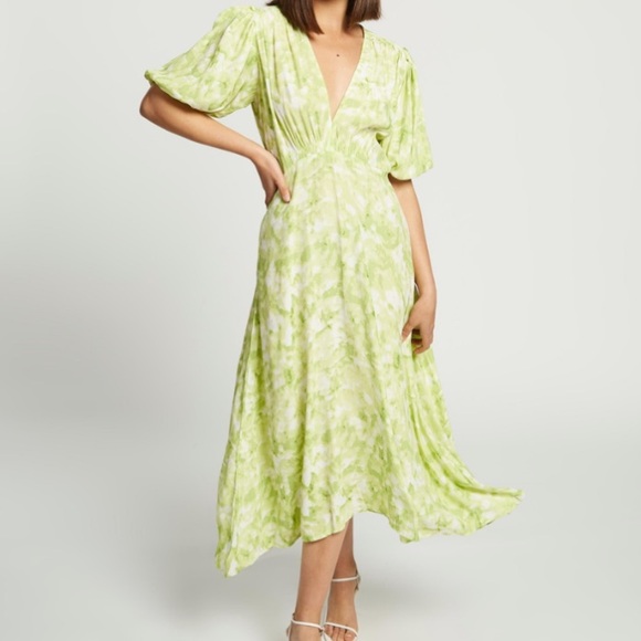 Faithfull The Brand Vittoria Mini Dress Roos Tie Dye Lime Puff Slv Sz 8 - Picture 5 of 17